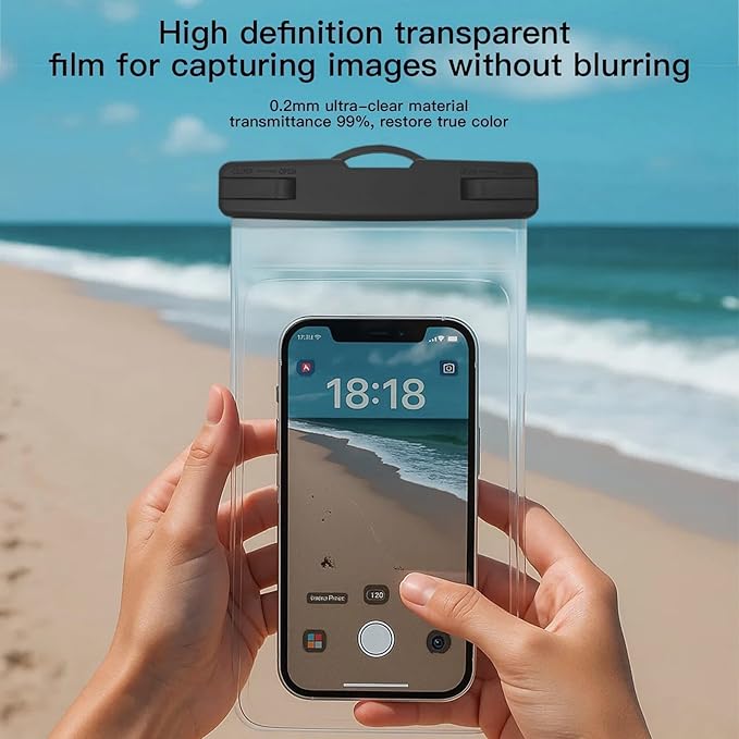 1/2 Pack Waterproof Phone Pouch Compatible with iPhone 17 16 15 Pro Max & Galaxy S24+/S23 7in Waterproof Phone Case, IPX8 Beach Travel Must Haves, Beach Essentials, Black and Blue, 2 Pack