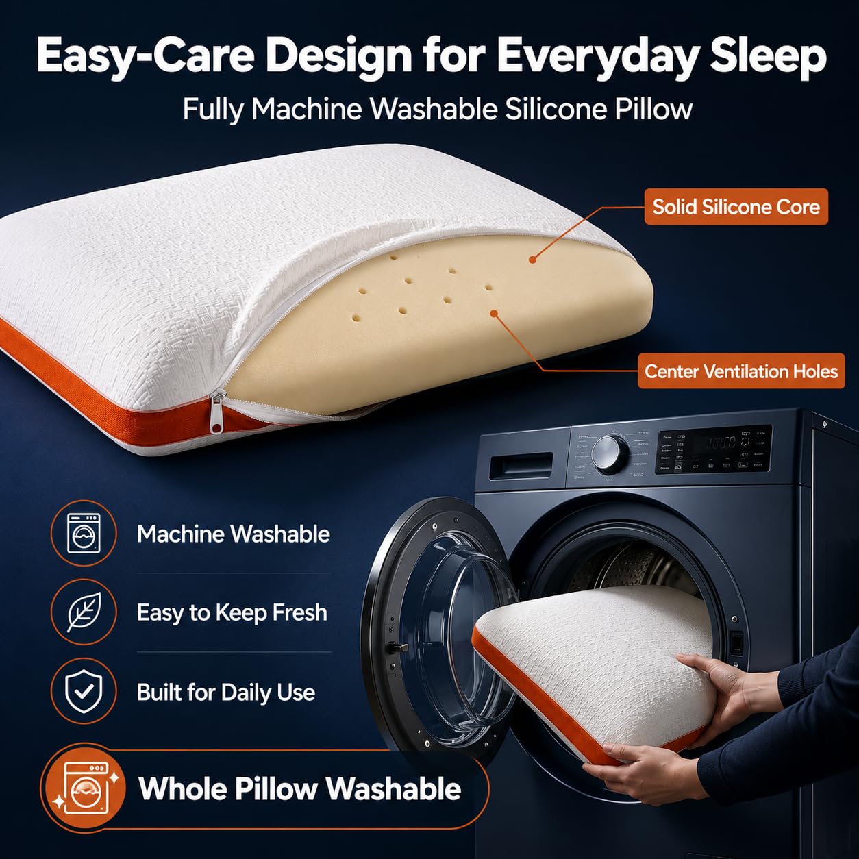 ASRIO Silicone Bed Pillow for Sleeping, Cooling Breathable Medium Firm Pillow with High Resilience Support, Washable Bed Pillow for Side Back and Stomach Sleepers,Queen Size