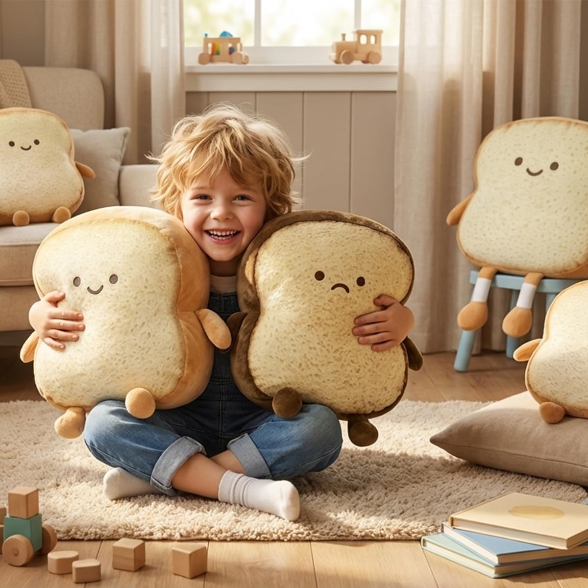 DENTRUN Toast Plush Pillow, Stuffed Bread Shape, Soft Food Plushie for Kids & Adults, 15"