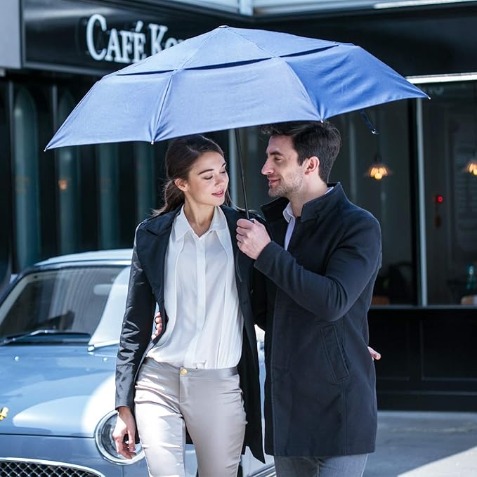 A.Brolly Stonehenge Large Travel Umbrella - Big 54 Inch Double Vented Canopy Folding Umbrella with Auto Open and Close Button (Gray)