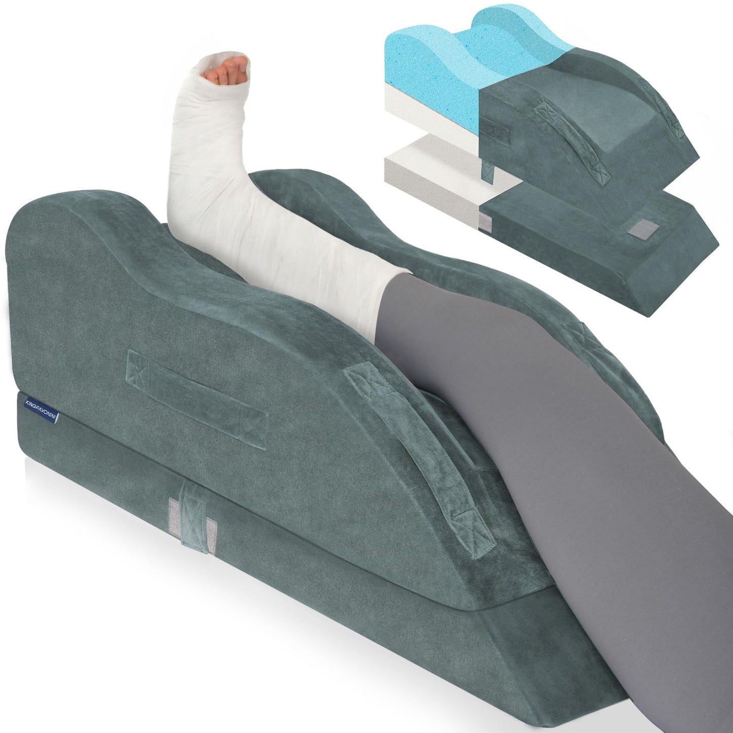 KingPavonini Adjustable Leg Elevation Pillows for After Surgery, Ergonomic Curve Keeps Knee Straight, Memory Foam Leg Pillow Elevation for Blood Circulation, Swelling and Pain Relief (Single Leg)
