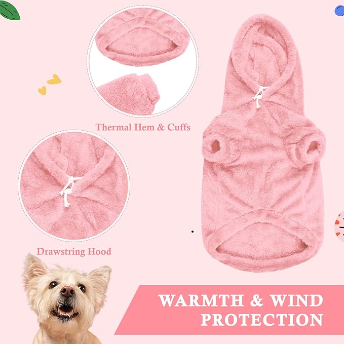 Dog Sweaters for Large Dogs,Dog Hoodie,Warm Fuzzy Fleece Sweatshirt with Hood & Pocket,Leash Hole,Cozy Cold Weather Pet Clothes Sweater Hoodie for Large Dogs(Pink,2XL)