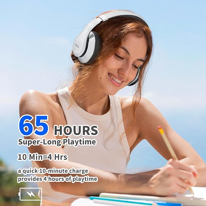 Uliptz Wireless Bluetooth Headphones, 65H Playtime, 6 EQ Sound Modes, HiFi Stereo Over Ear Headphone with Microphone, Foldable Lightweight Bluetooth 5.3 Headphones (Silver)