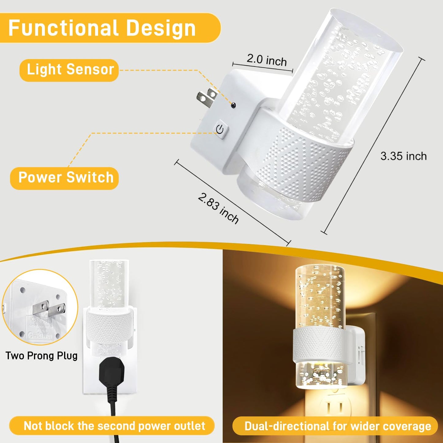 LITALAR Night Light Plug into Wall - 2 Pack LED Nightlight with Dusk to Dawn Sensor 0-100LM Brightness Dimmable Lights for Bedroom Bathroom Hallway (Soft White 3000K)