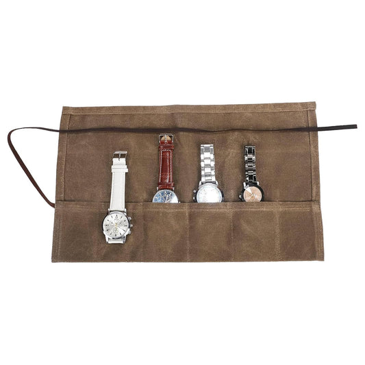 Travel Watch Roll Organizer with 6 Slots Handmade Watch Travel Case Roll-up Watch Organizer Storage Box Jewelry Roll Watch Travel Pouch Waxed Canvas Easy Carry On Watchlover Storage Gift for Men
