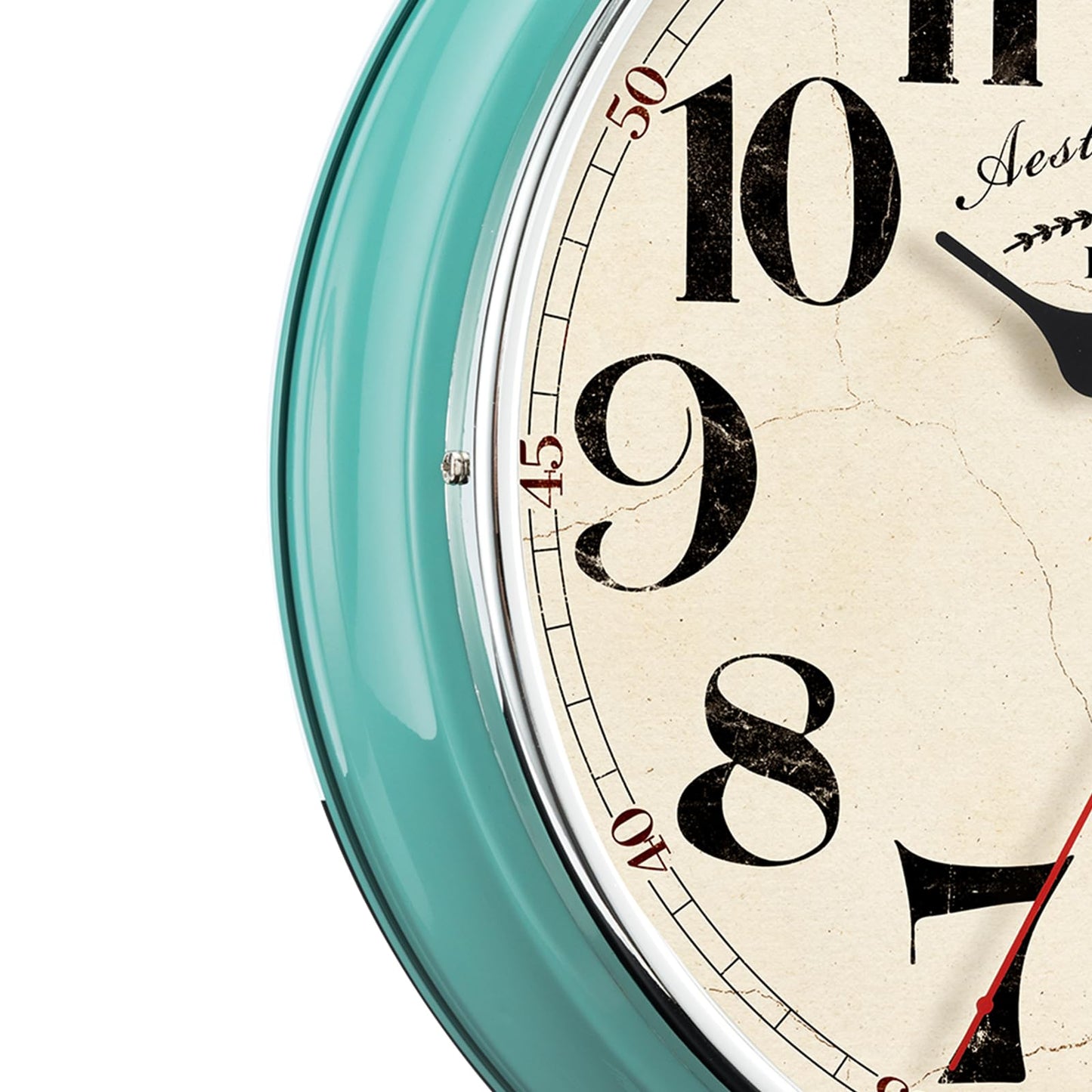 HYJOOY Countryside Wall Clock Metal 12.4" Vintage Retro Wall Clocks Silent Non Ticking Easy to Read for Living Room, Kitchen, Bedroom, Office, Bar(12.4" Turquoise)