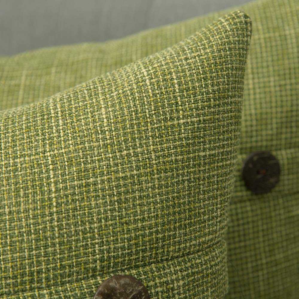 MIULEE Set of 2 Linen Throw Pillow Covers Cushion Case Triple Button Vintage Farmhouse Spring Pillowcase for Couch Sofa Bed 20 x 20 Inch 50 x 50 cm Green