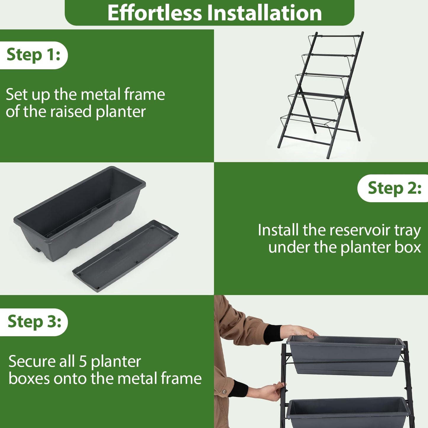 Giantex 5 Tier Vertical Planter Set of 2, Raised Garden Bed with Drainage Holes & Removable Trays, Metal Frame Elevated Planter Boxes for Herbs Vegetables Flowers, Indoor Outdoor Patio Balcony
