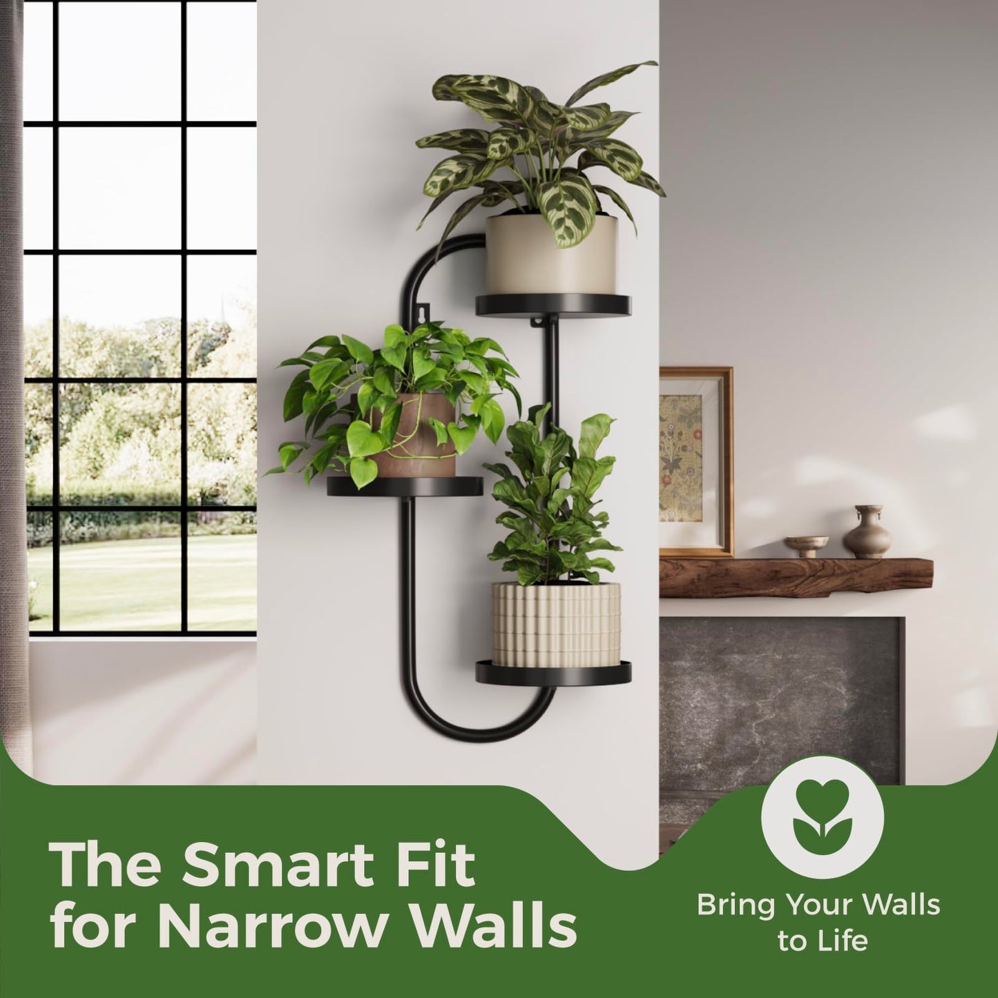 Laposso 3 Tier Wall Planter Metal Plant Hanger Indoor Black