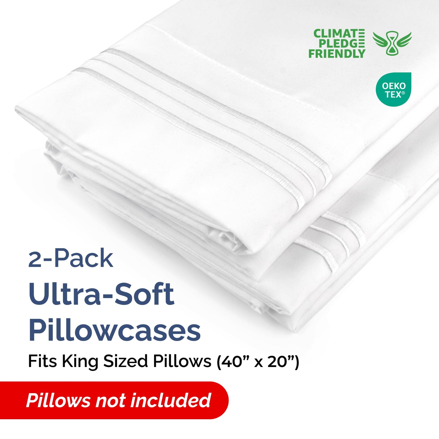 King Pillow Cases Set of 2 - Ultra Soft Hotel Quality Pillowcase Covers - Comfy, Cozy & Wrinkle Free - Shrinkage, Stain and Fade Resistant - Machine Washable Pillow Protectors - 2 Piece Set - White