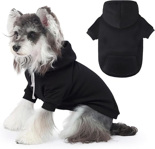 BAOBICUTE Dog Basic Hoodie Soft Dog Clothes Cold Weather Sweaters for Medium Large Dogs Cozy Fabric Warm Sweatshirt with Leash Hole (Black, XS (Back: 10.24",Chest: 14.96", Neck: 11.42"))