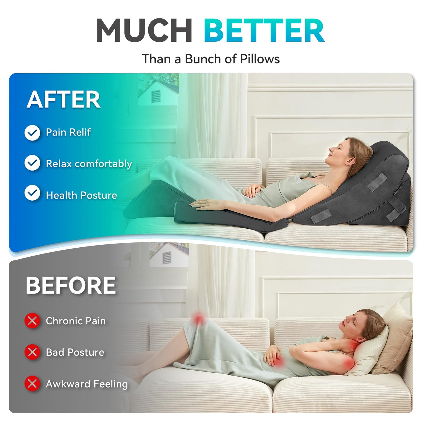 BDEUS 4PCS Bed Wedge Pillow Post Surgery, Orthopedic Sleeping Wedge Pillow Set for Back, Neck and Leg Pain Relief, Acid Reflux, GERD, Memory Foam Support Pillows for After Surgery, Grey
