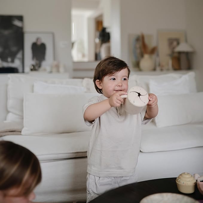mushie Silicone Snack Cup | Spill Proof Food Container for Toddler and Baby (Vanilla Confetti)