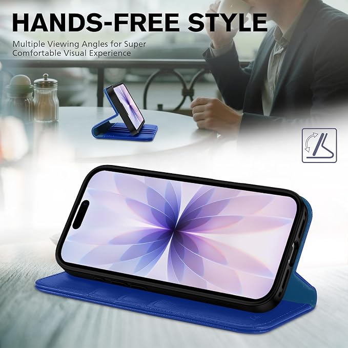 TUCCH Wallet Case for iPhone 17 (6.3") 2025, 3 Credit Card Holders, RFID Blocking, Stand, PU Leather, Shockproof TPU Interior Shell, Protective Flip Folio Cover, Klein Blue