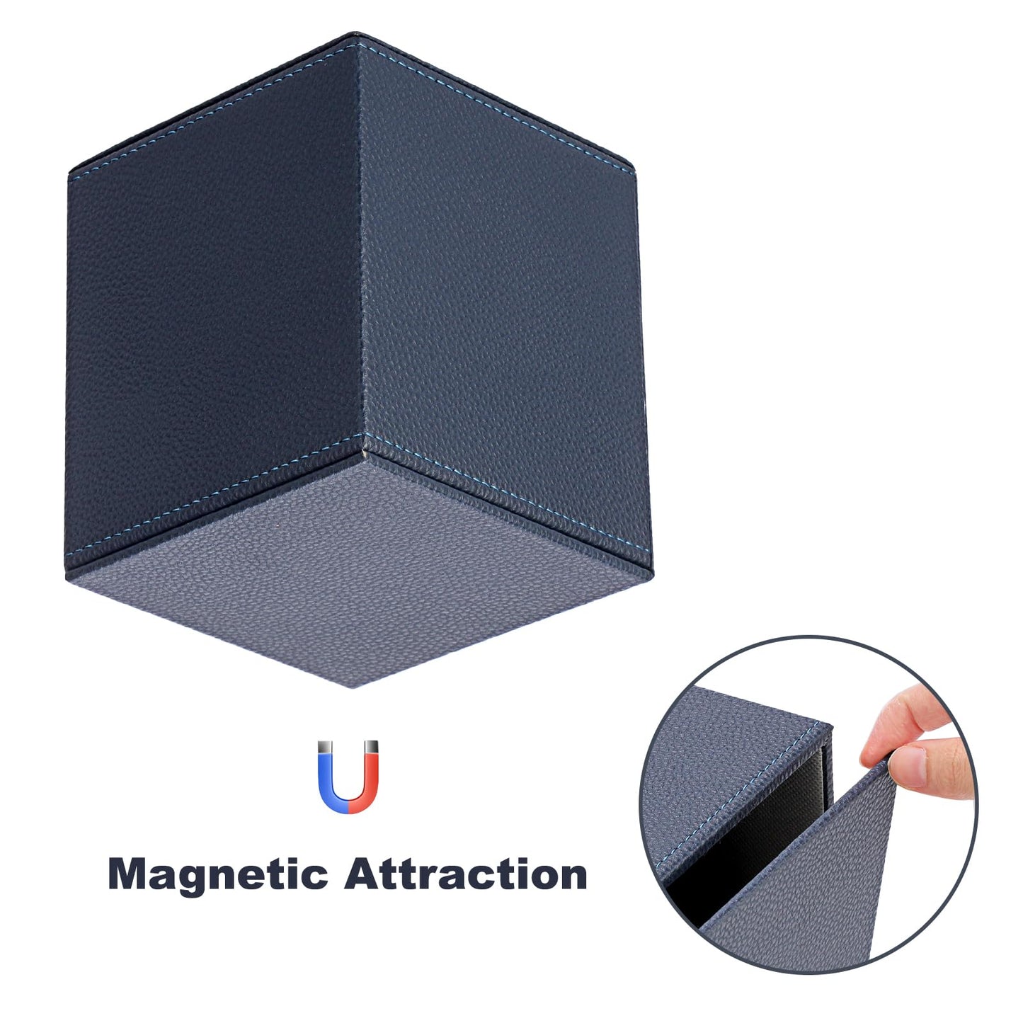 Sumnacon Tissue Box Cover Square Tissue Box Stylish PU Tissue Box Holder with Magnetic Bottom,Leather Cube Tissue Cover for Living Room Bathroom Bedroom Table Desk Home Office Car, Navy Blue