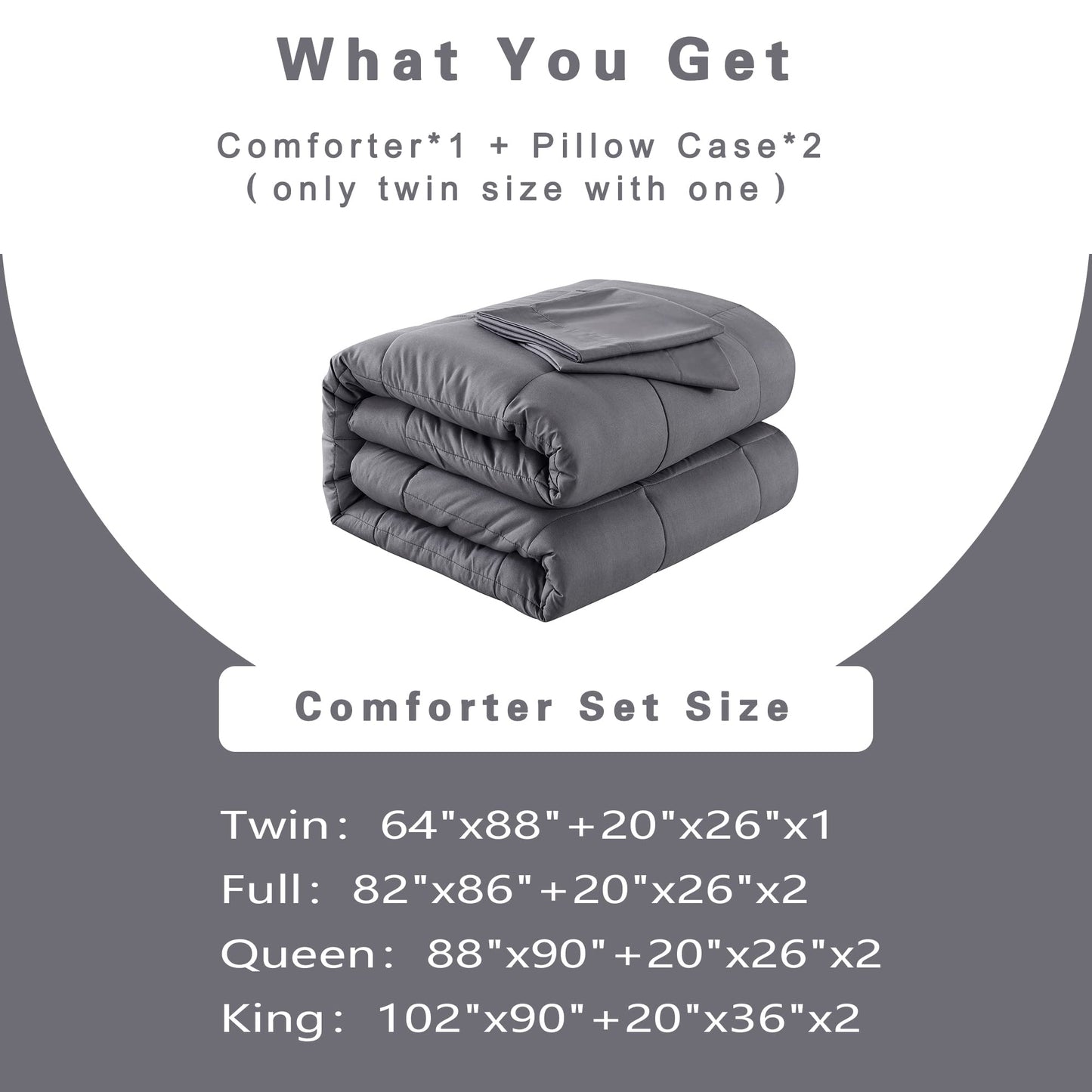 DOWNCOOL Queen Comforter Set -All Season Bedding Comforters Sets with 2 Pillow Cases-3 Pieces Bedding Sets Queen -Down Alternative Grey Queen Size Comforter Sets(88"x92")