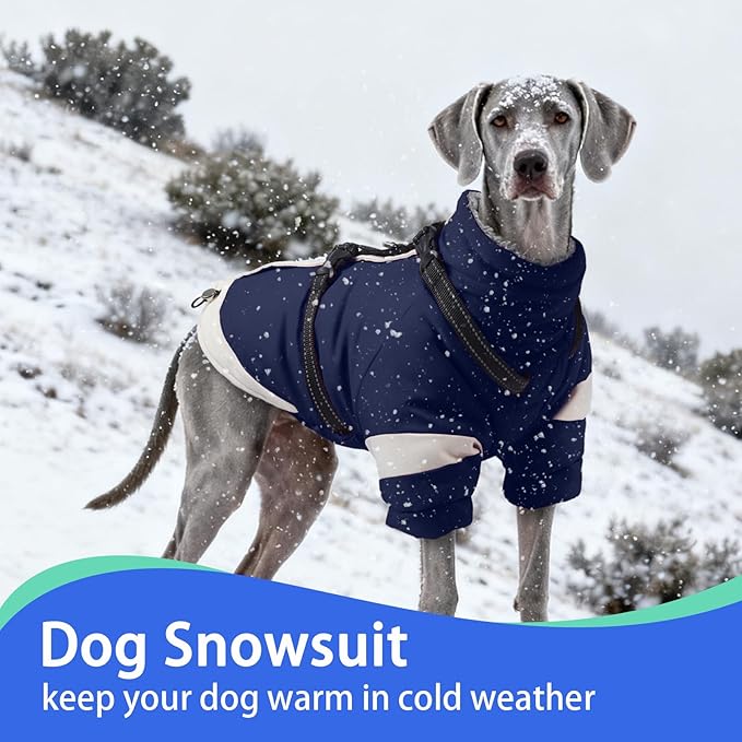 MIGOHI Ultra Thick Dog Jacket,Reflective Medium Dog Coat with Harness Built in,Warm Pet Winter Coat Zip Up Puffer Jacket with Furry Collar for Medium Dogs with Legs Outdoor Adventure,L,NavyBlue