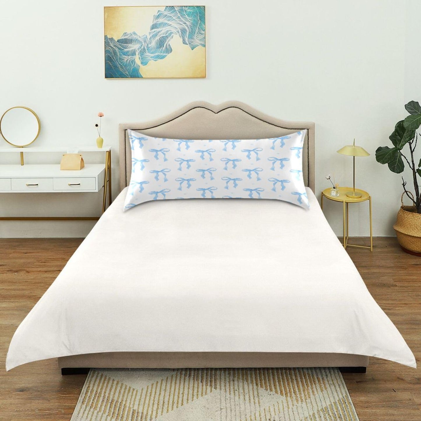 Blueangle Blue Ribbon Bow Satin Pillowcase for Hair and Skin Silk Pillowcase, Queen Size(20x30 inches) - Satin Pillow Covers with Envelope Closure