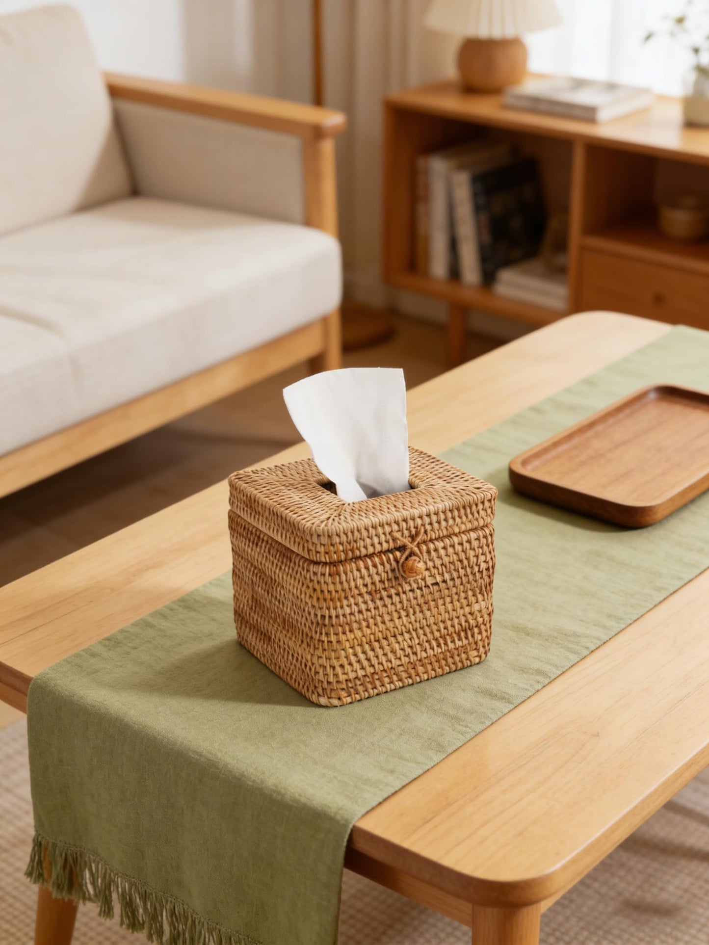 Vokumart Rattan Tissue Box Cover – Natural Woven Handmade, 5.9" x 5.9" x 5.9", Boho Decor for Living Room, Bedroom, Bathroom – Eco-Friendly & Rustic Home Accent