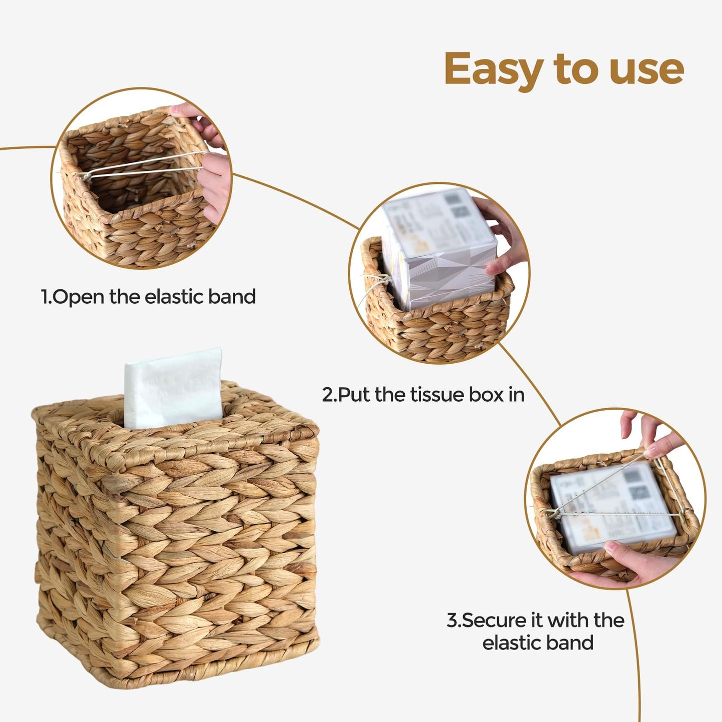 KALEKAIL Wicker Tissue Box Cover, Rattan Tissue Box Holder Square, Boho Decorative Woven Water Hyacinth Cube Tissue Holders for Bathroom Living Room Kitchen