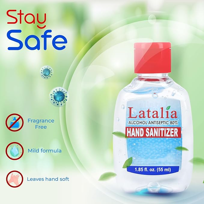 Latalia Mini Hand Sanitizer Travel Size Pack of 48 | 1.85 fl oz with 80% Alcohol Small Hand Sanitizer Bulk For Non-Sticky, Unscented, Gentle & Fresh Hands Anytime