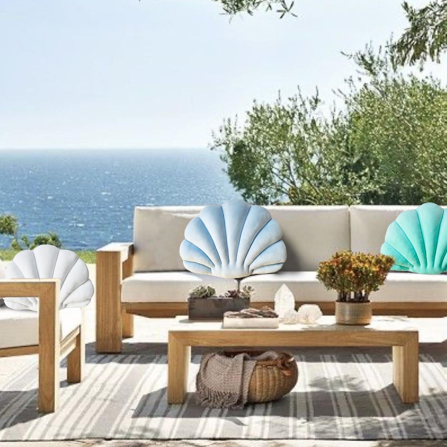 YRXRUS Shell Pillow, Light Blue Seashell Pillows, Patio Shell Shaped Pillow Gifts, Accent Ocean Series, Ultra Soft Velvet Cushion for Bed Living Kids Room 3D Insert Pillows14X11 Inch