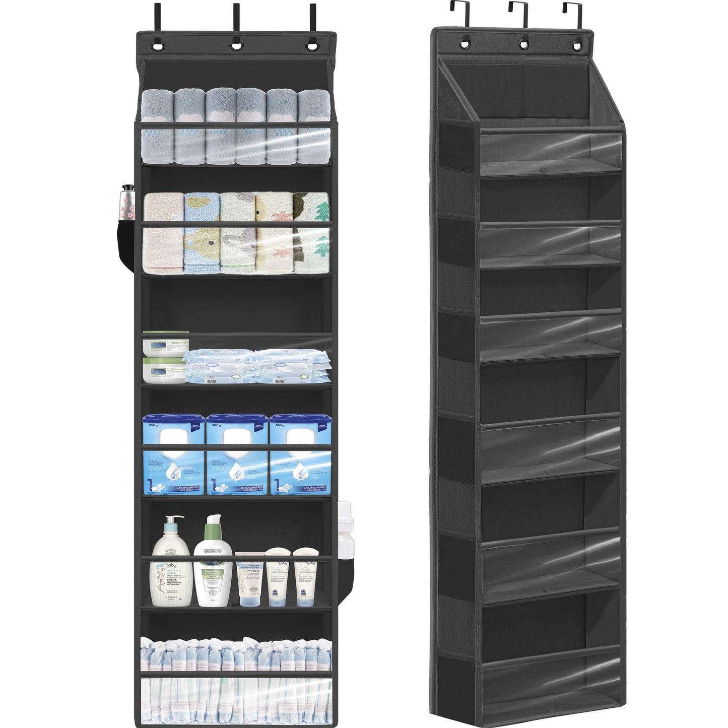 STORAGEIDEAS Over Door Organizer with 6 Extra Large Pockets 12 Side Pockets, Sturdy Closet Storage Rack, Hanging Storage Organizer with Clear Window for Shoes, Diapers, Bedroom, Bathroom, Black