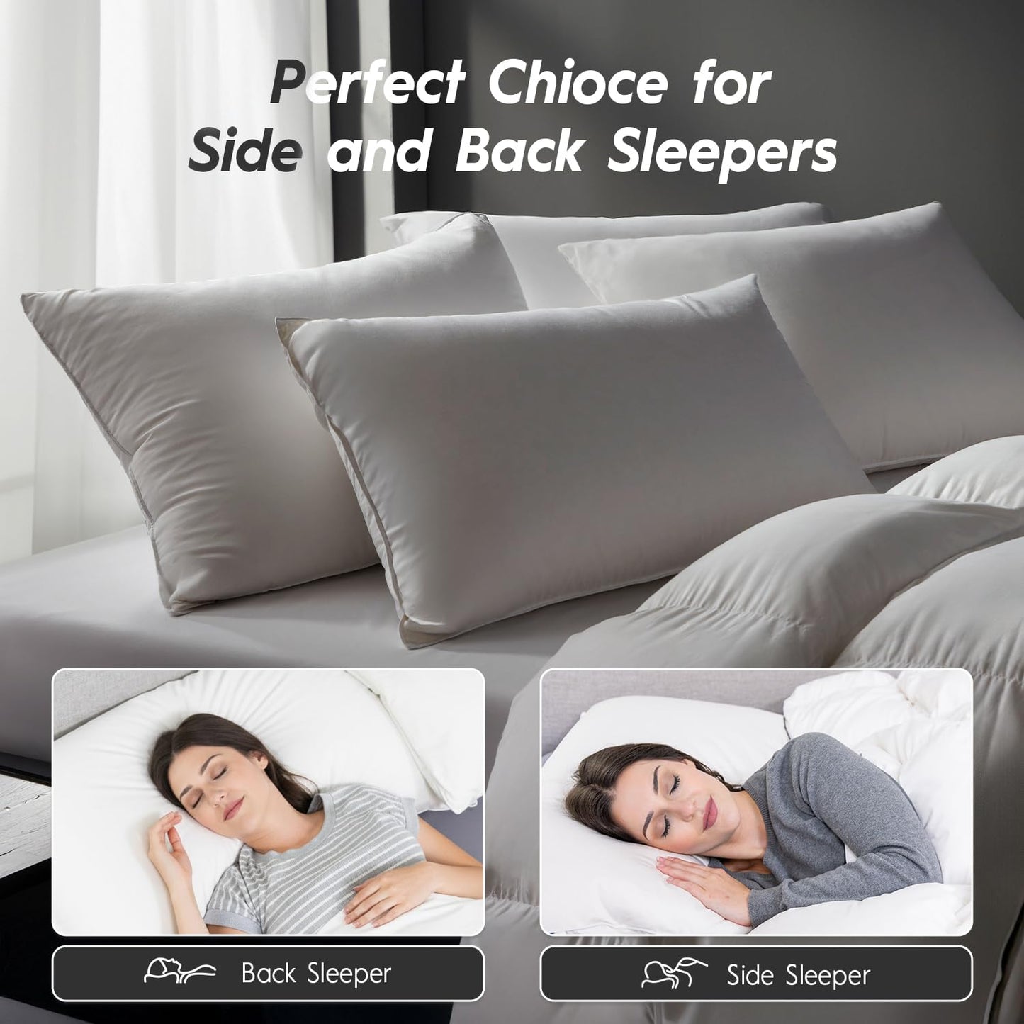 Globon Medium Firm Down Pillow Queen Size Set of 2, Premium Down and Feather Filled Bed Pillow for Sleeping, 100% Cotton Shell 430 TC 600 Fill Power, Hotel Collection Down Feather Pillow 20" x 30"