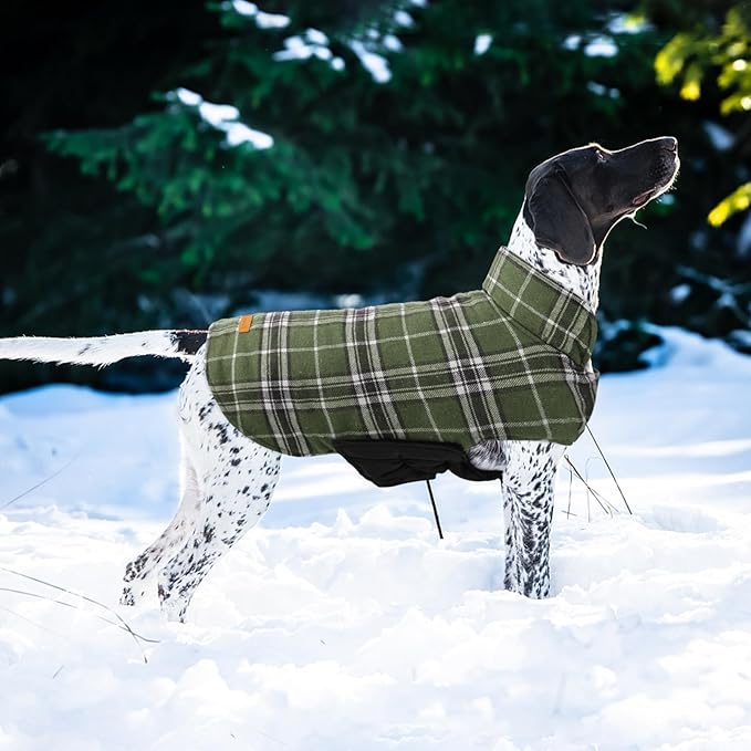 Kuoser Warm Dog Coat, Waterproof Dog Jacket for Extra Large Dogs, Adjustable Durable XL Doggie Winter Coat Reversible Cozy Puppy Cold Weather Apparel from Small to Large Breed, Green XL