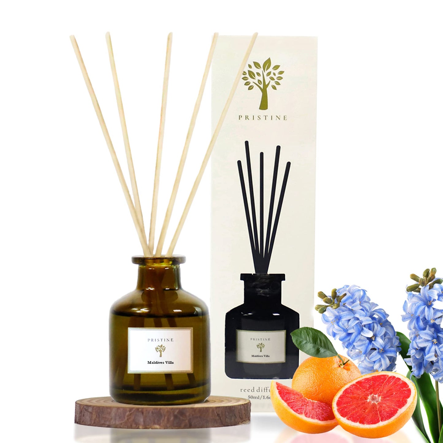 PRISTINE Maldives Villa/Inspired by Marriott Hotel Reed Diffuser for Home | Citrusy Grapefruit, Apple/Ocean Breeze/Sandalwood Oil Reed Diffuser Set & Reed Diffuser Sticks | Home Decor Scent Diffuser