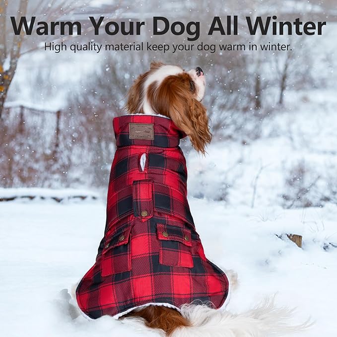 KYEESE Dog Coat Thick Dog Coats for Medium Dogs Soft Dogs Jacket with Pocket Waterproof Pet Clothes for Cold Weather Windproof Pet Coat with Fleece Lined Warm Pet Winter Puffer Coat with Leash Hole