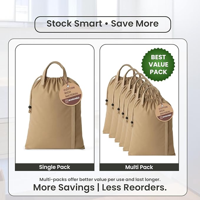 LFH Home Cotton Canvas Large Laundry Bag with Handle, Heavy Duty Drawstring Closure Washable Laundry Bags, School Travel, Home, Hotel, College Dorm, Organizer Sack, Toys Clothes 24x36-Beige