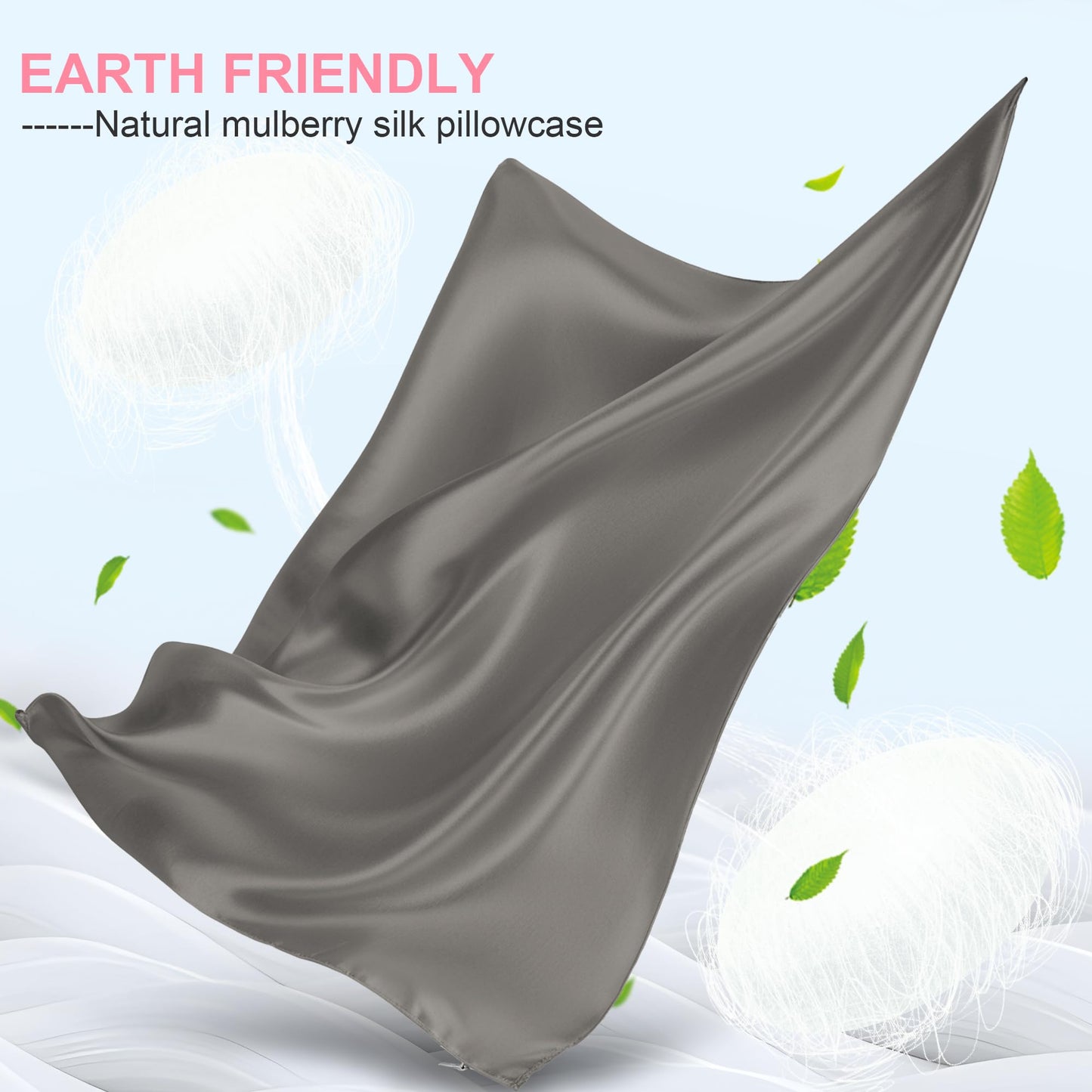 Silk Body Pillow Cover with Zipper, Mulberry Silk Pillow Cases Body Size, Ultra Smooth and Soft Breathable Cooling Silk Satin Body Pillowcase for Hair and Skin, Dark Grey (20x54 Inches, 1 Pack)