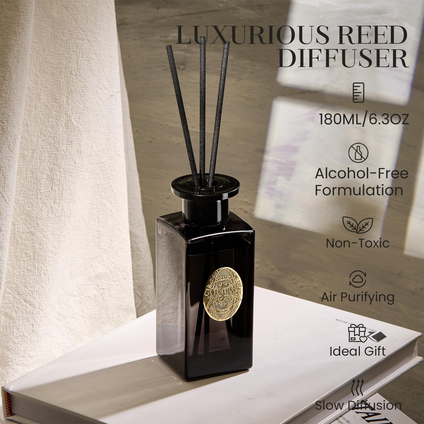 M&SENSE 6.3 oz Reed Diffuser Set for Home| Sandalwood Vanilla Oil Diffuser with Sticks | Hotel Collection Non-Toxic Essential Oil |Home Diffuser for Bedroom Bathroom Living Room