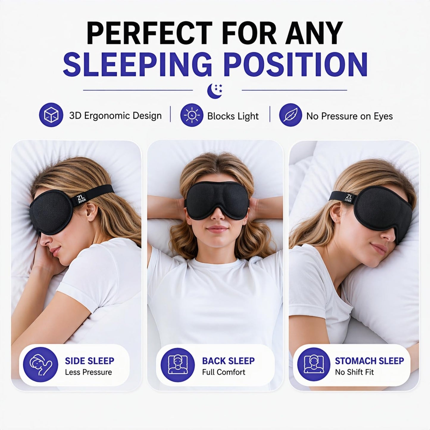 ZLZQER Ultra-Thin 3D Sleep Eye Mask for Side Sleepers Women Men, Zero Pressure for Sleeping, Total Blackout for Lash Extensions, for Side Sleeper,Soft Breathable Lightweight Design for Travel(Black)