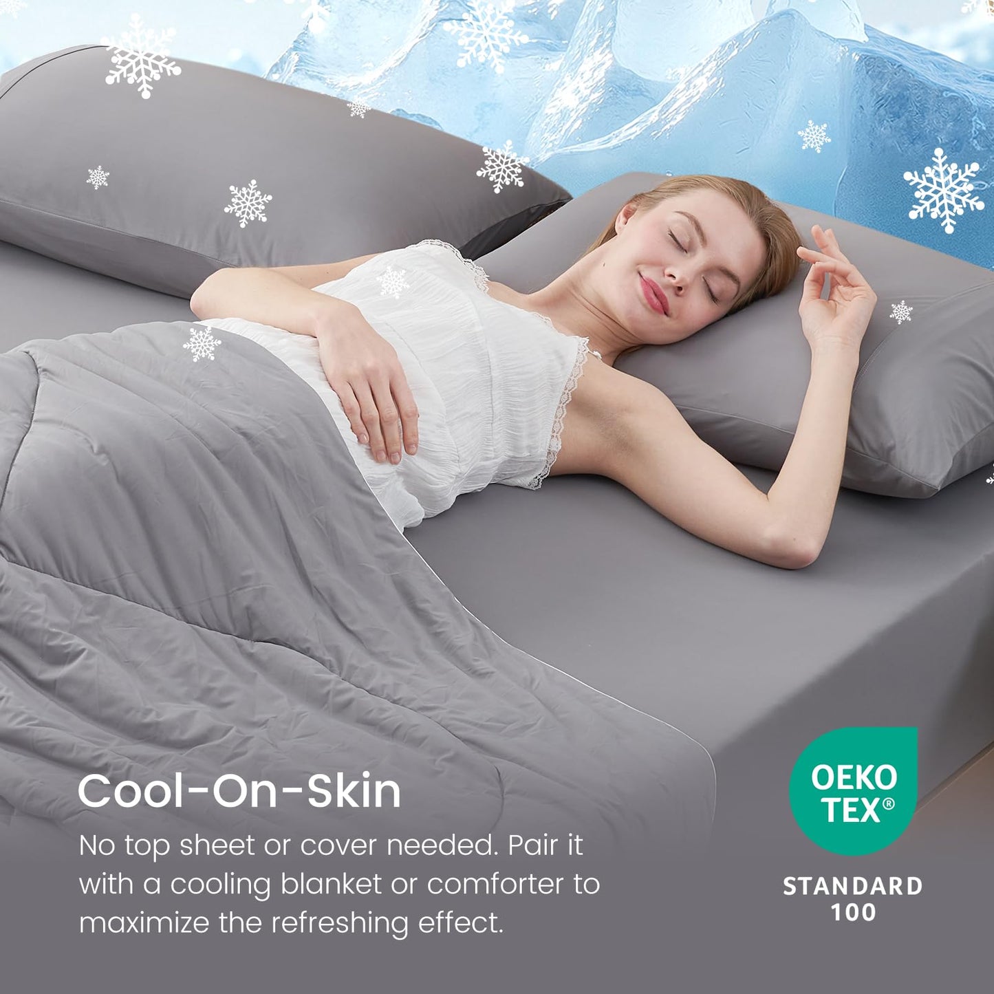 Cozy Bliss Premium Cooling Sheet Set Queen Size, Q-Max>0.45, 3PCS No Flat Sheet with 2 Pillowcases, Breathable Fitted Sheet for Hot Sleepers & Night Sweats, Deep Pocket Up to 18 Inches, Dark Gray