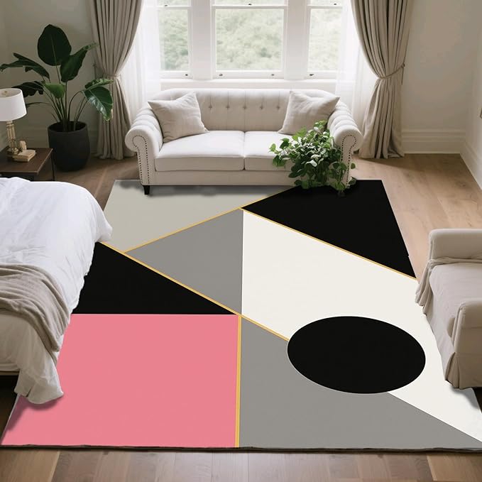 Abstract Geometry Rug - 2x3 Rug, Modern Geometry Bath Rugs, Minimalist Aesthetics Doormat, Washable & Non Slip Small Rugs Home Decor