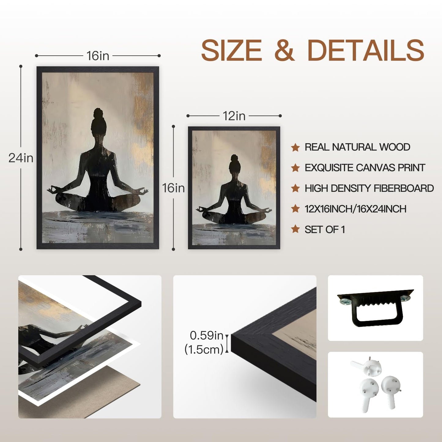 GELDSTEI Wood Framed Zen Wall Art, Modern Yoga Girl Canvas Painting, Tranquil Meditation Wall Decor, Spiritual Aesthetic Picture, Calming Mindfulness Poster Prints for Living Room Spa Yoga 12x16 Inch