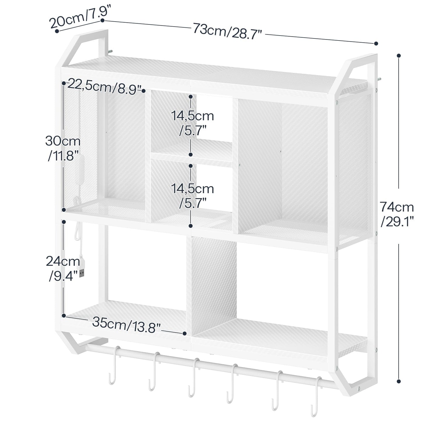 HOOBRO Gaming Floating Shelves with LED Lights, 28.7" LED Wall Mounted Shelf, 3-Tier Display Rack for Wall Storage, Floating Rack with Hanging Rod and 6 S-Hooks, for Gaming Room, White WT70DBJ01