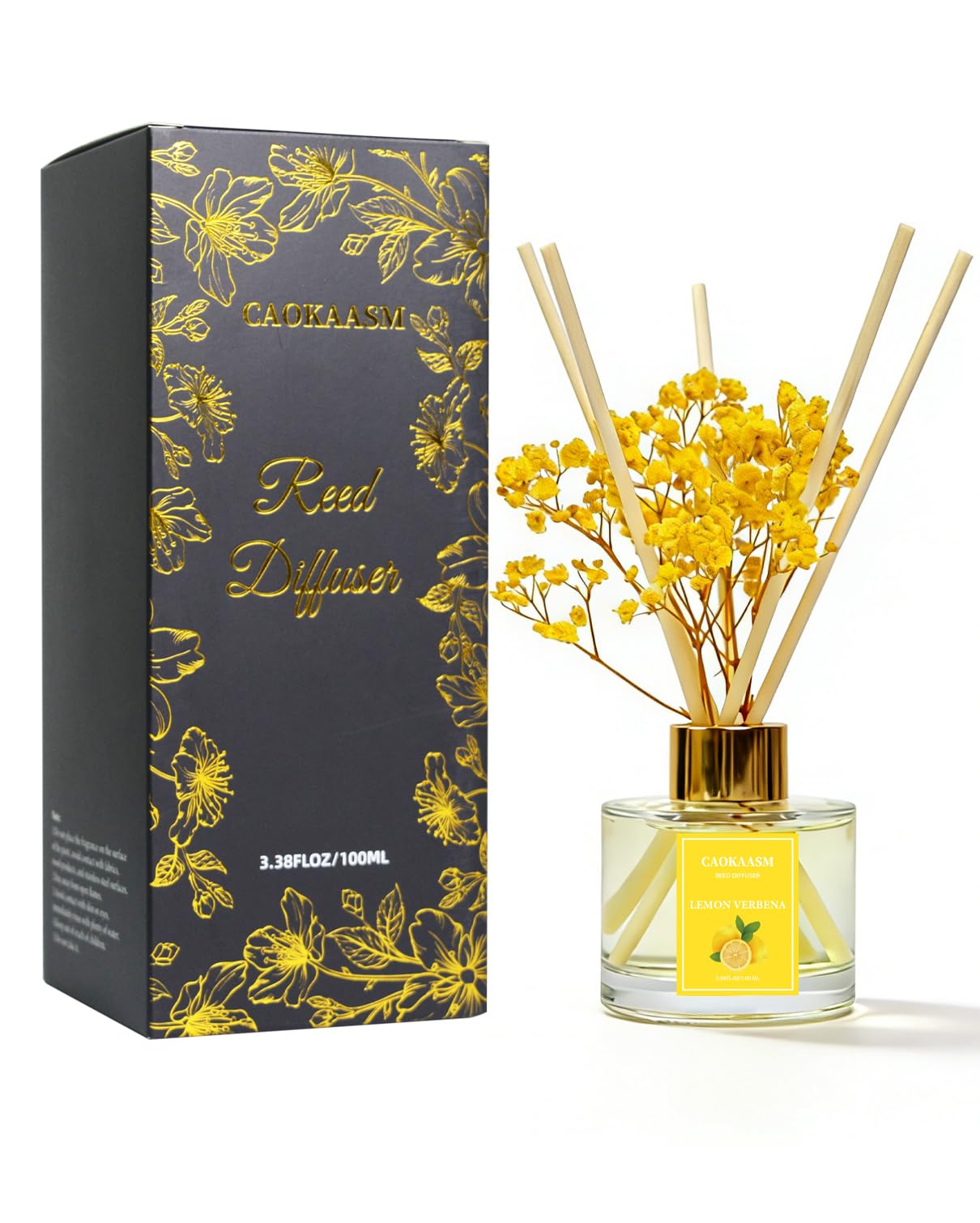 Reed Diffuser Set-Lemon Verbena Scent Fragrance Oil Diffuser with 6 Reed Sticks | Home & Bedroom Bathroom Decor,3.38 fl oz (100ml)