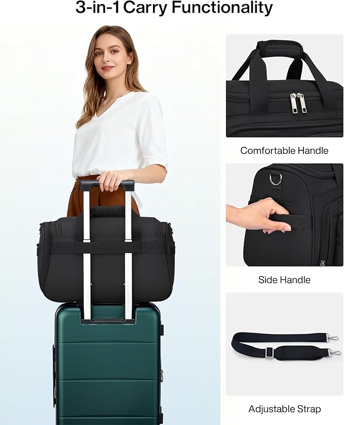 MILADA Underseat Carry On Luggage Bags for Travel Lightweight Foldable Carry On Bags for Airplanes Small Duffle Bag for Men Women Personal Weekend Overnight Travel Tote Bags, Black