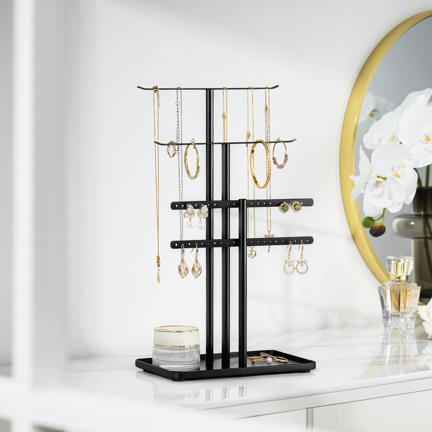 pickpiff Black Jewelry Stand Holder Organizer: 14.5" Sturdy Hanger for 80 Pcs Jewelry, Jewlery Tower for Display Necklace, Earring, Bracelet, Watch