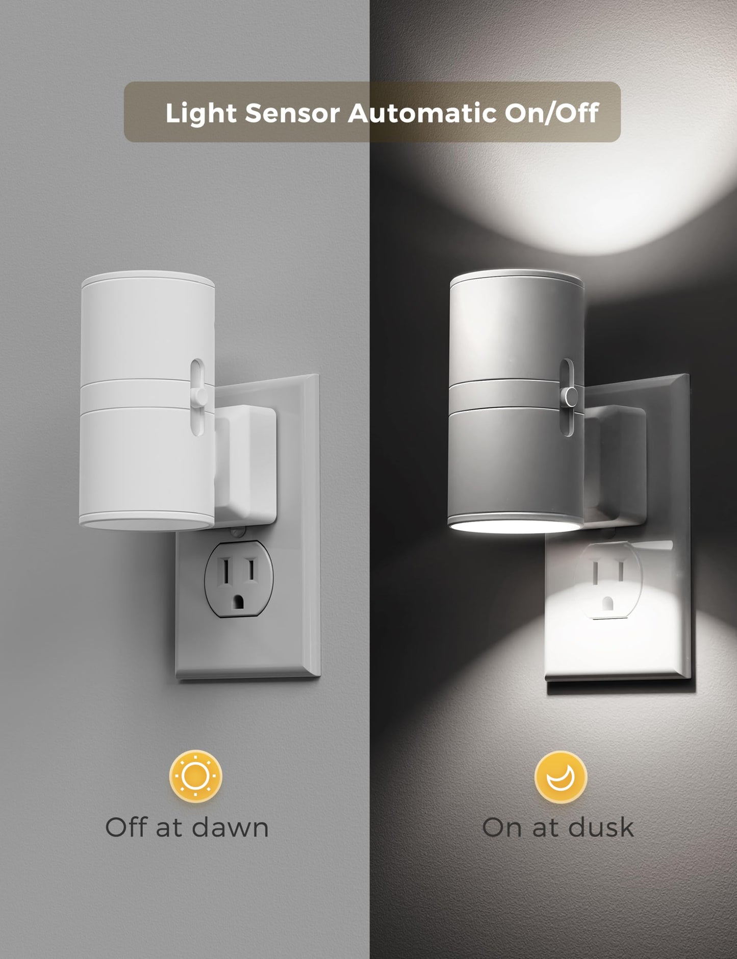 L LOHAS LED Bright Night Light, Night Lights Plug into Wall, Daylight White, Dimmable Nightlight Plug in White Shade, Light Sensor, Decorative LED Nightlights for Hallway Bathroom Kitchen, 2 Pack