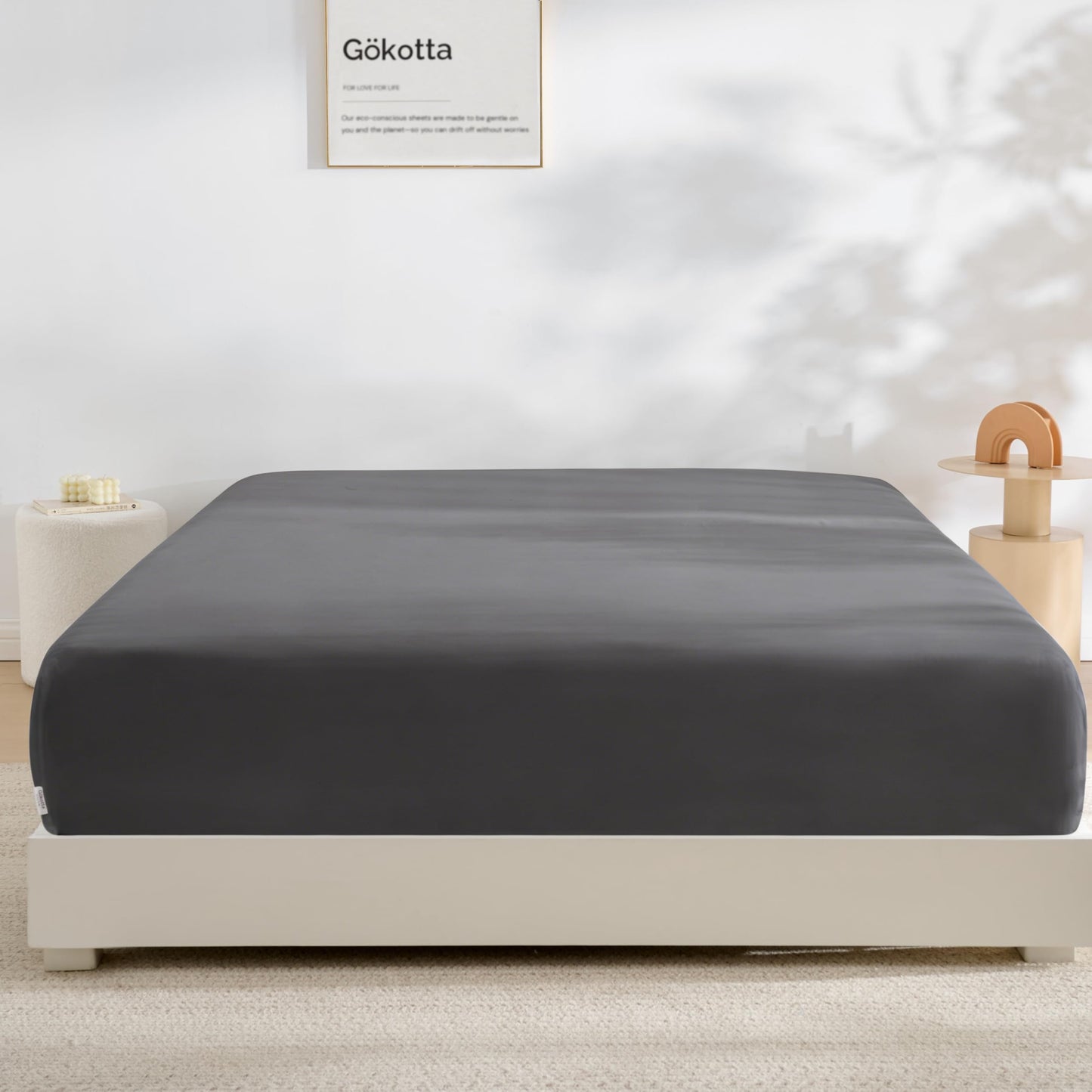 GOKOTTA Fitted Sheet King Only,100% Rayon Derived from Bamboo Fitted Sheet,Ultra Soft,Cooling and Breathable Bottom Sheet with 4 Elastic Corner Straps,No Slip,No Pilling,16" Deep Pocket-Dark Grey