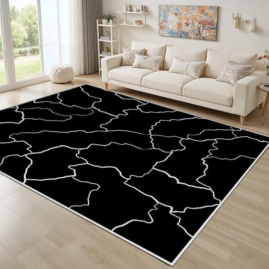 Abstract Rugs for Living Room - Modern Washable Area Rug, 6x8 Abstract Black and White Rug, Minimalist Rugs,Carpet Non Slip Home Decor