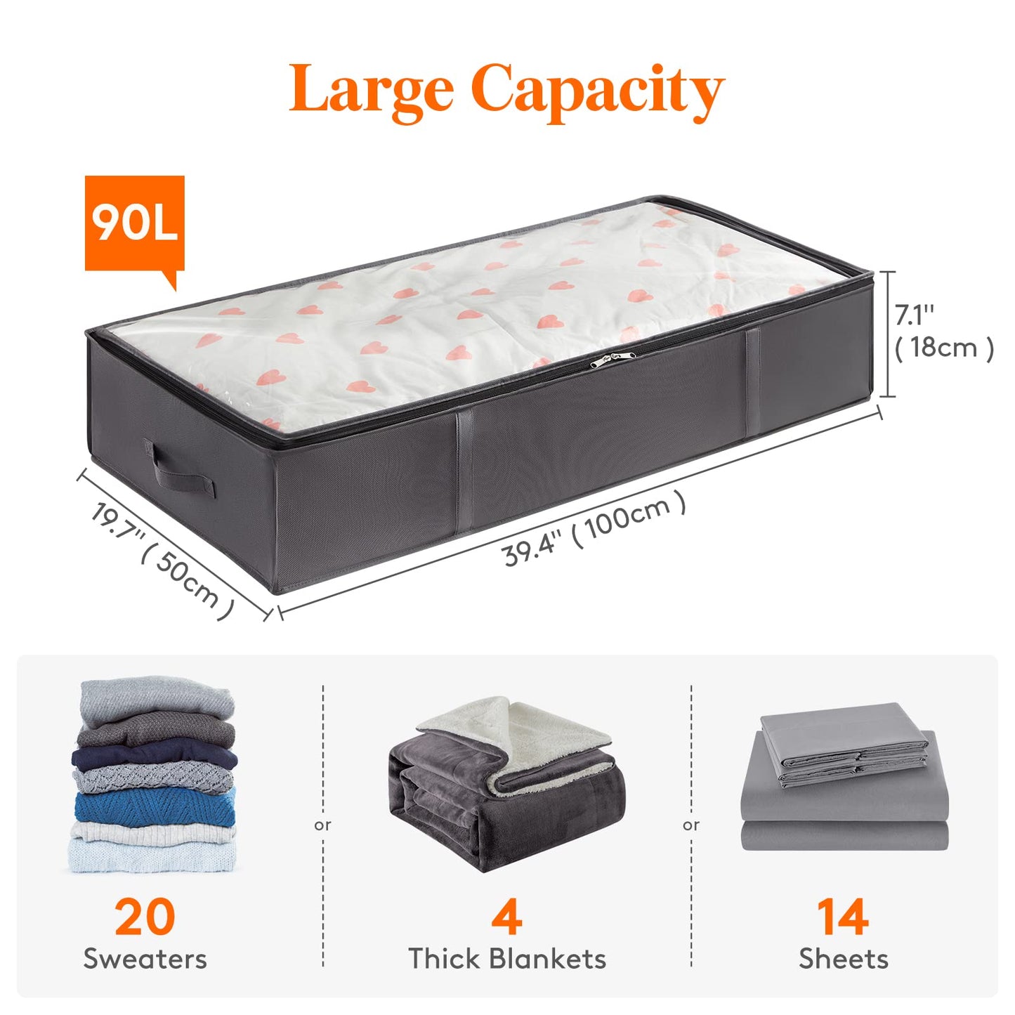 Lifewit 95L 4 Pack Under Bed Storage Containers, Large Capacity Blanket Storage Bags with Reinforced Handle, Organization and Storage for Comforters, Sheets, Clothes, Bedroom, College Dorm, Grey