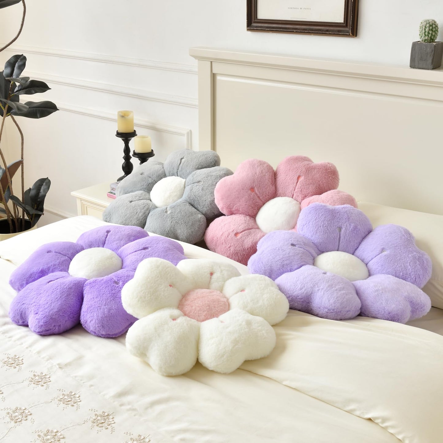 Ddliury Flower Pillow, Cute Decorative Throw Pillow (White, 15 Inches)