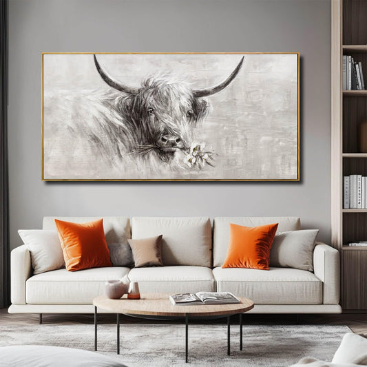 Farmhouse Decor Framed Wall Animal and Flower Artwork Grey Vintage Cow Wall Art with Frame for Living Room Bedroom Dining Room Office 29x58 Inch