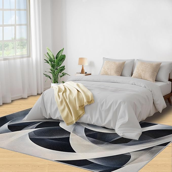 Abstract Lines Area Rug 6x9 Washable Rug Geometric Stripes Rugs for Living Room Minimalism Non Slip Carpet Floral Print Mat Bedroom Bathroom