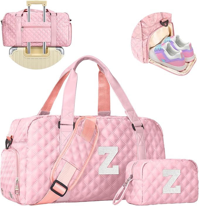 Elilier Initial Gym Bag for Kids Girls, Travel Duffel Bag, Teacher Appreciation Gifts Ideas, Mother's Day Gift Ideas